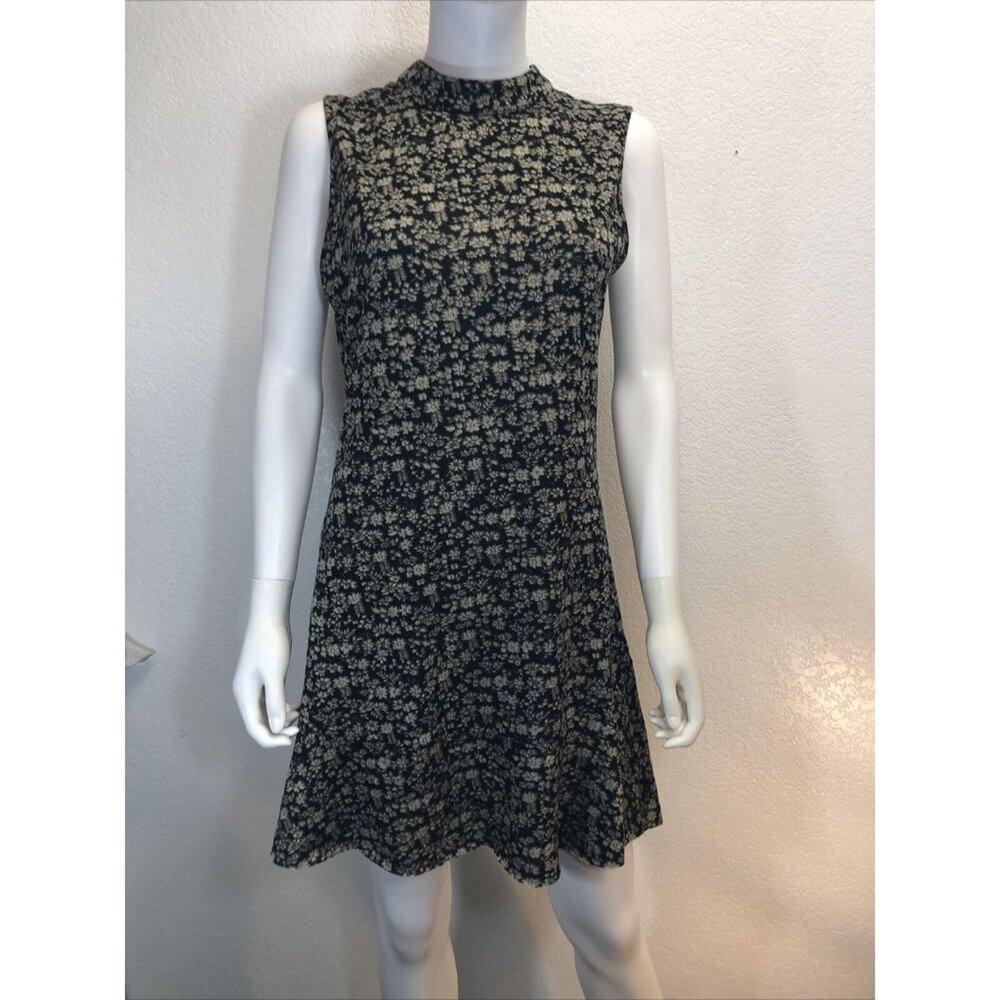 HEM & THREAD Dress Juniors Large Bust 36"  Black & Tan Floral Mini Dress